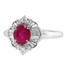 IGI Certified 1.01ct Burma Ruby and 0.33ct Natural Diamonds Platinum Ring
