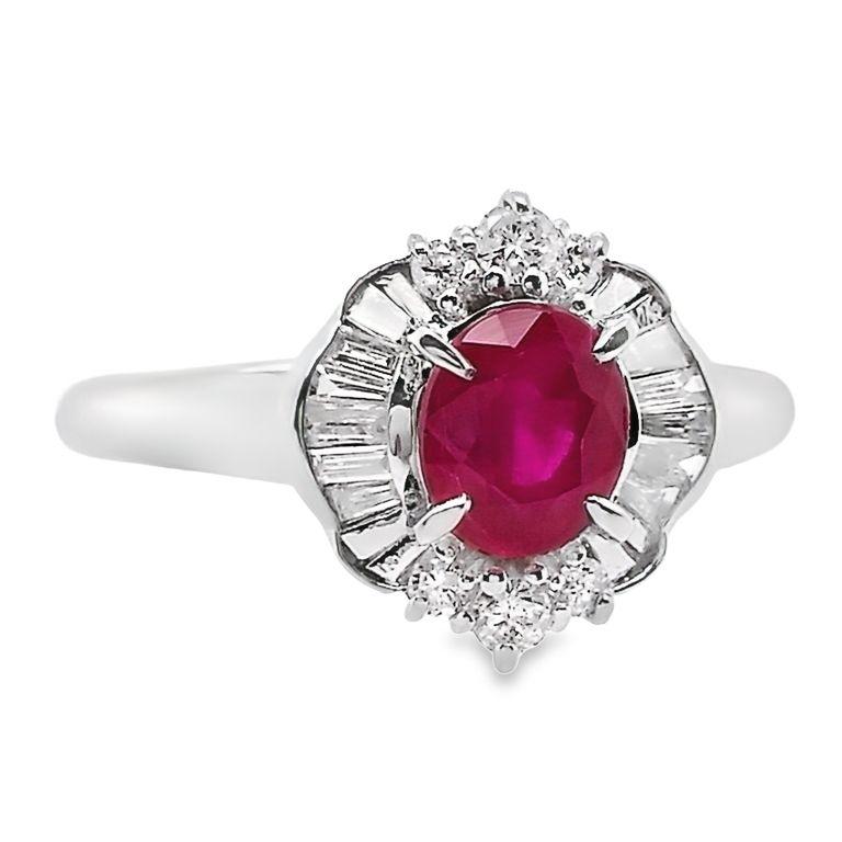Women's IGI Certified 1.01ct Burma Ruby and 0.33ct Natural Diamonds Platinum Ring For Sale