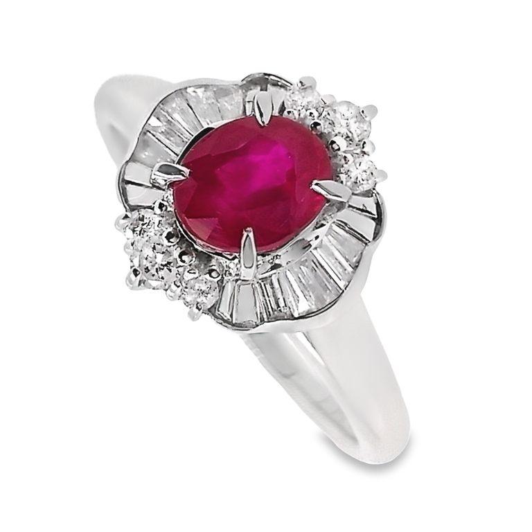 IGI Certified 1.01ct Burma Ruby and 0.33ct Natural Diamonds Platinum Ring For Sale 1