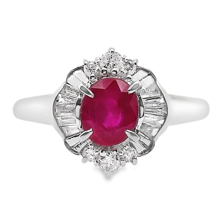 IGI Certified 1.01ct Burma Ruby and 0.33ct Natural Diamonds Platinum Ring For Sale 3