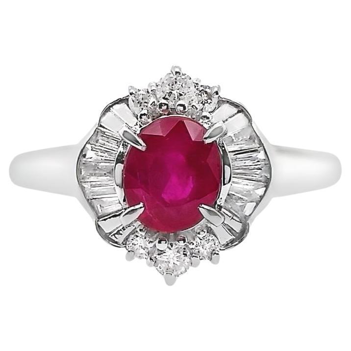 IGI Certified 1.01ct Burma Ruby and 0.33ct Natural Diamonds Platinum Ring For Sale