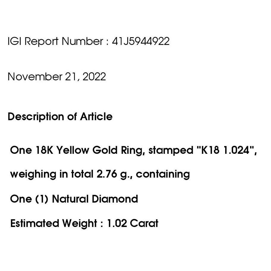 IGI Certified 1.02ct Natural Fancy Diamond 18K Yellow Gold Ring For Sale 2