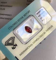 IGI Certified Untreated Ruby 1.03 Carat Deep Purplish Red Marquise Cut Blister