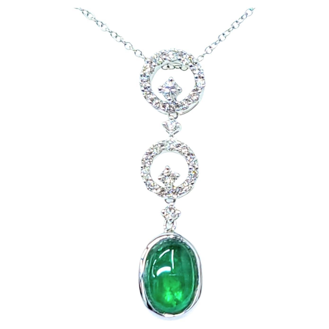 IGI Certified 1.03 Carat Emerald and Diamond Pendant in 18K White Gold