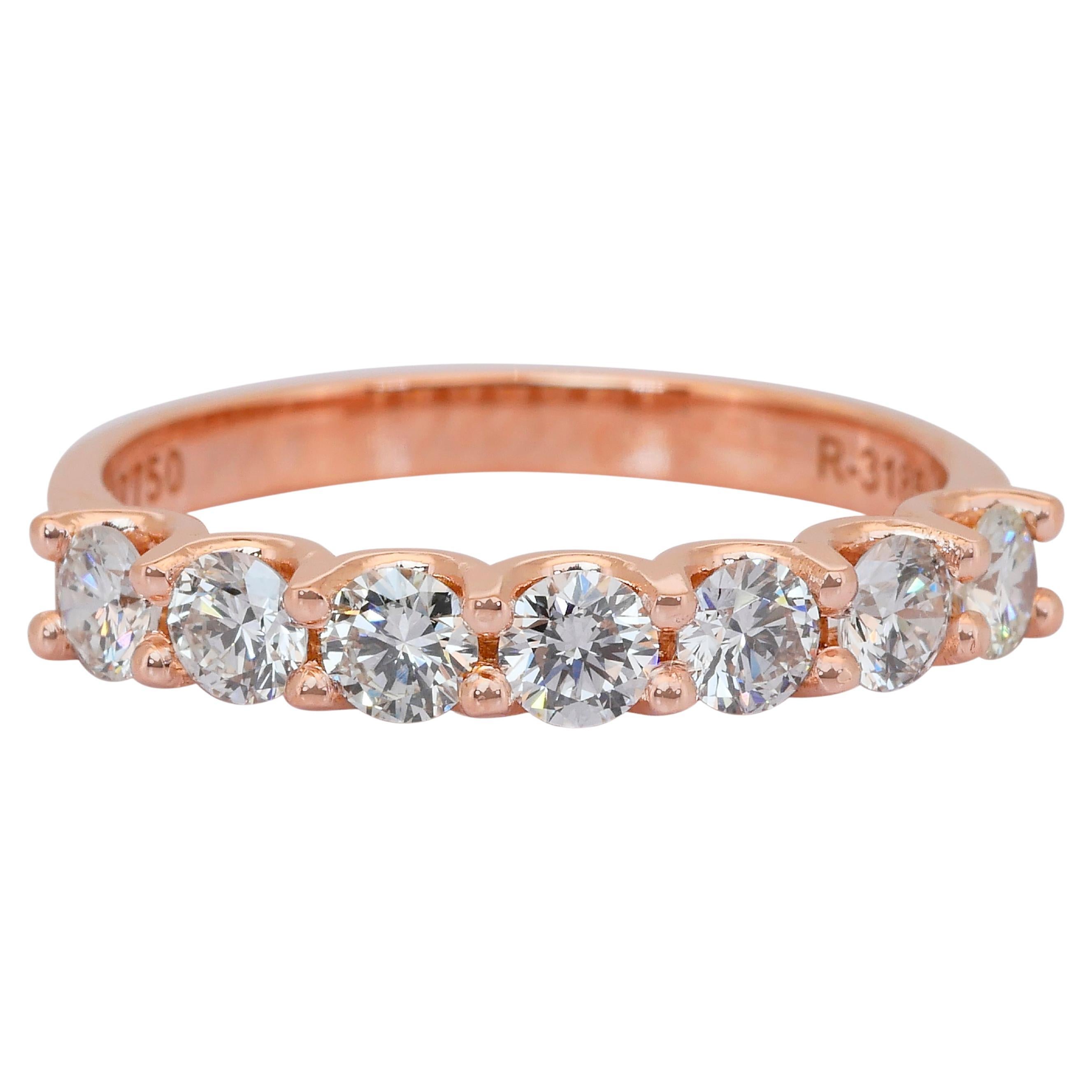 IGI Certified 1.03ct 7-Stone Ring in 18k Rose Gold For Sale