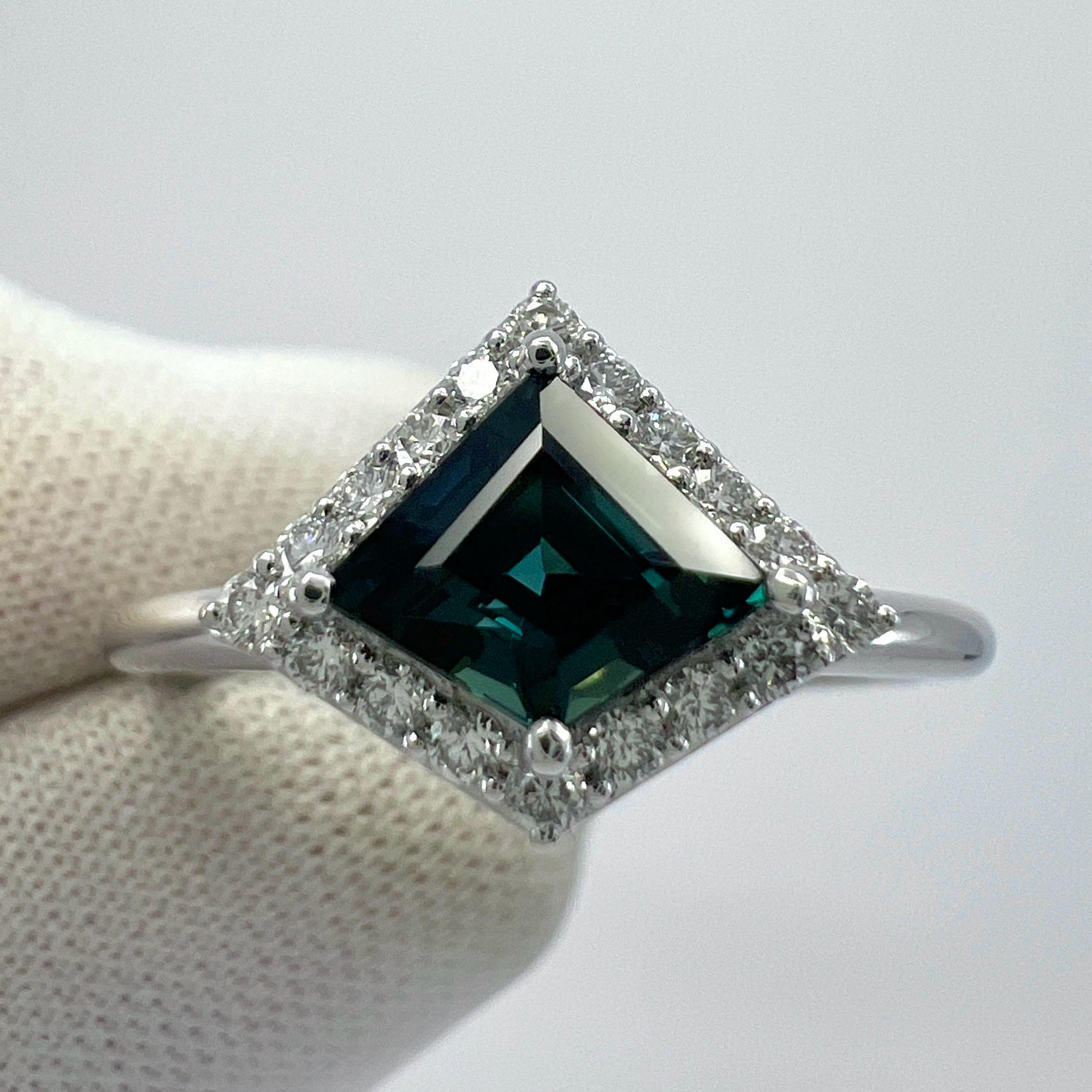 IGI Certified 1.04ct Fancy Kite Blue Sapphire & Diamond 18k White Gold Halo Ring For Sale 7