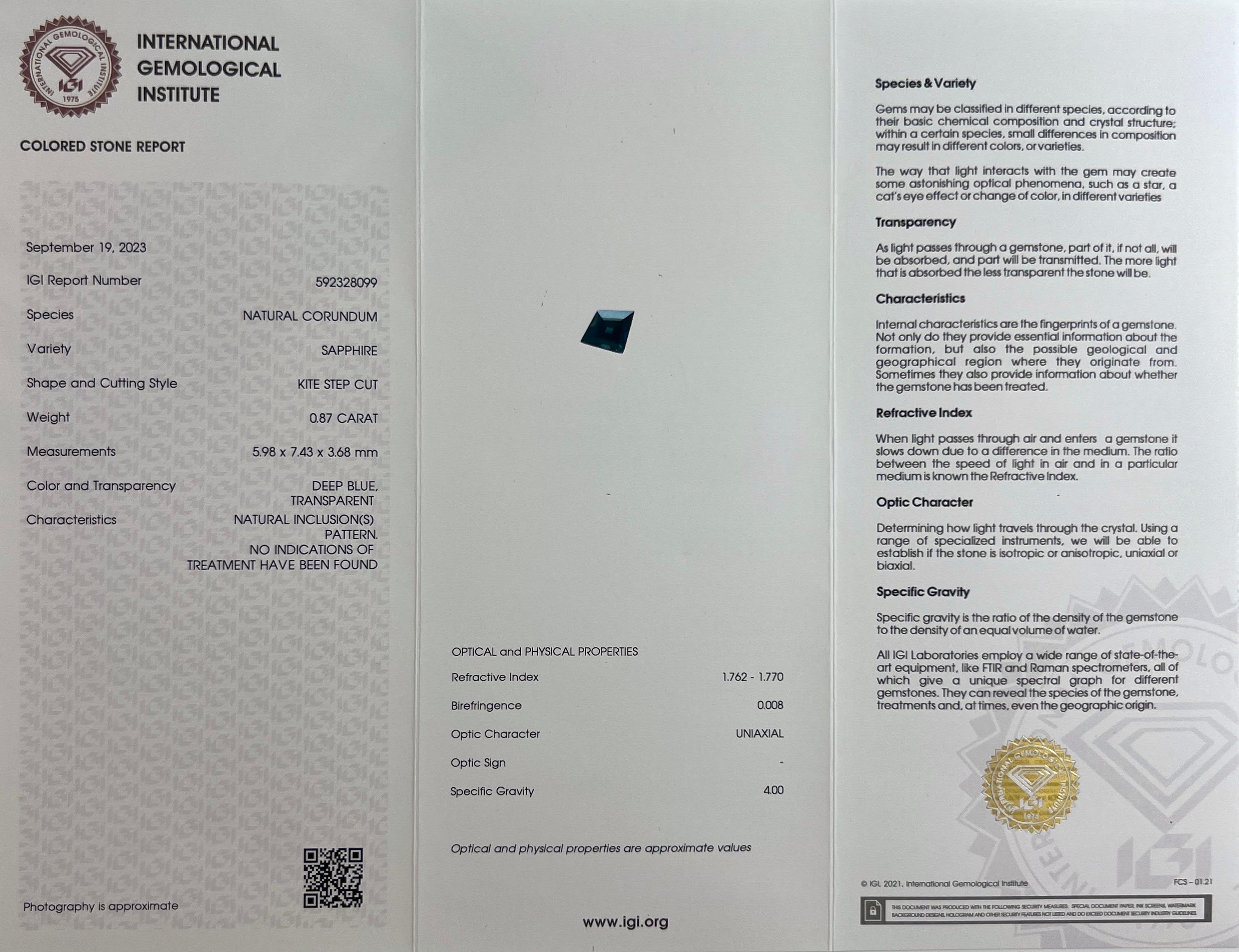 IGI Certified 1.04ct Fancy Kite Blue Sapphire & Diamond 18k White Gold Halo Ring In New Condition For Sale In Birmingham, GB