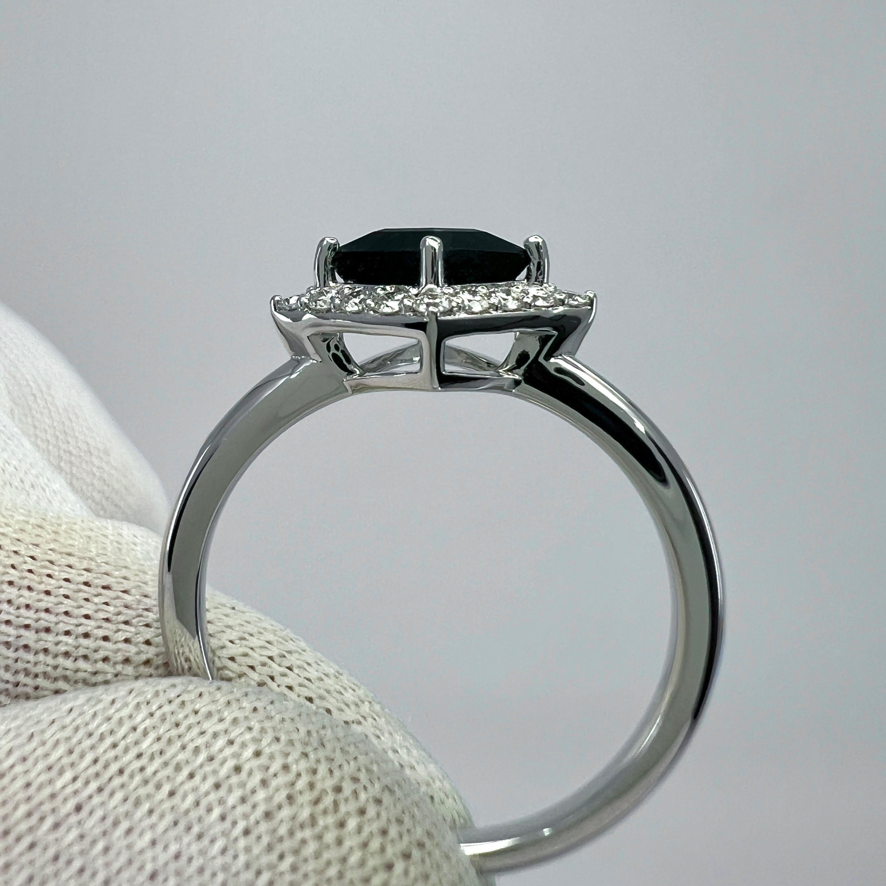 IGI Certified 1.04ct Fancy Kite Blue Sapphire & Diamond 18k White Gold Halo Ring For Sale 4