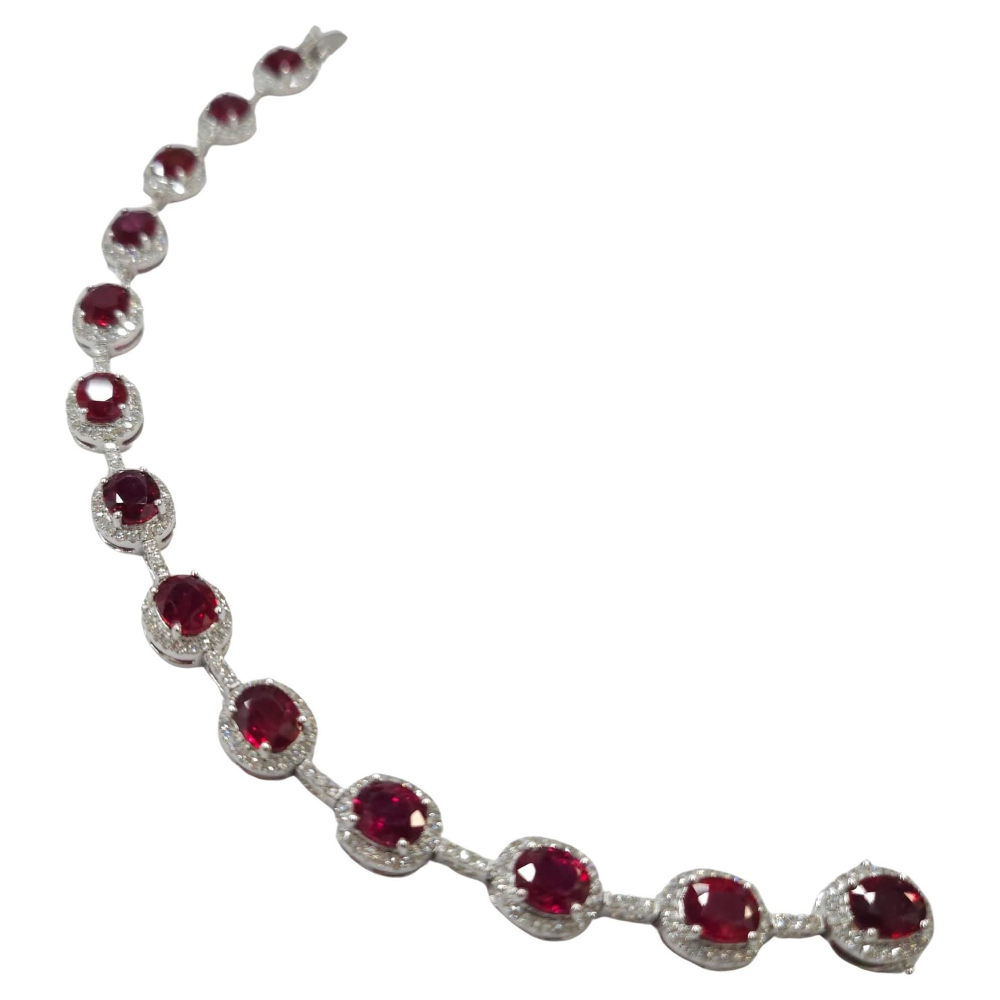 IGI Certified 10.55 Carat Ruby & Diamond Bracelet in 18K White Gold For Sale