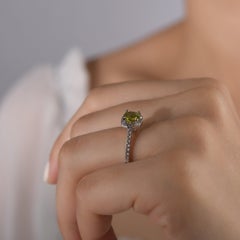 IGI Certified 1.06 Carat Natural Peridot and Diamond Cocktail Ring in 14K Gold