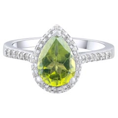 IGI Certified 1.06 Carat Natural Peridot and Diamond Cocktail Ring in 14K Gold