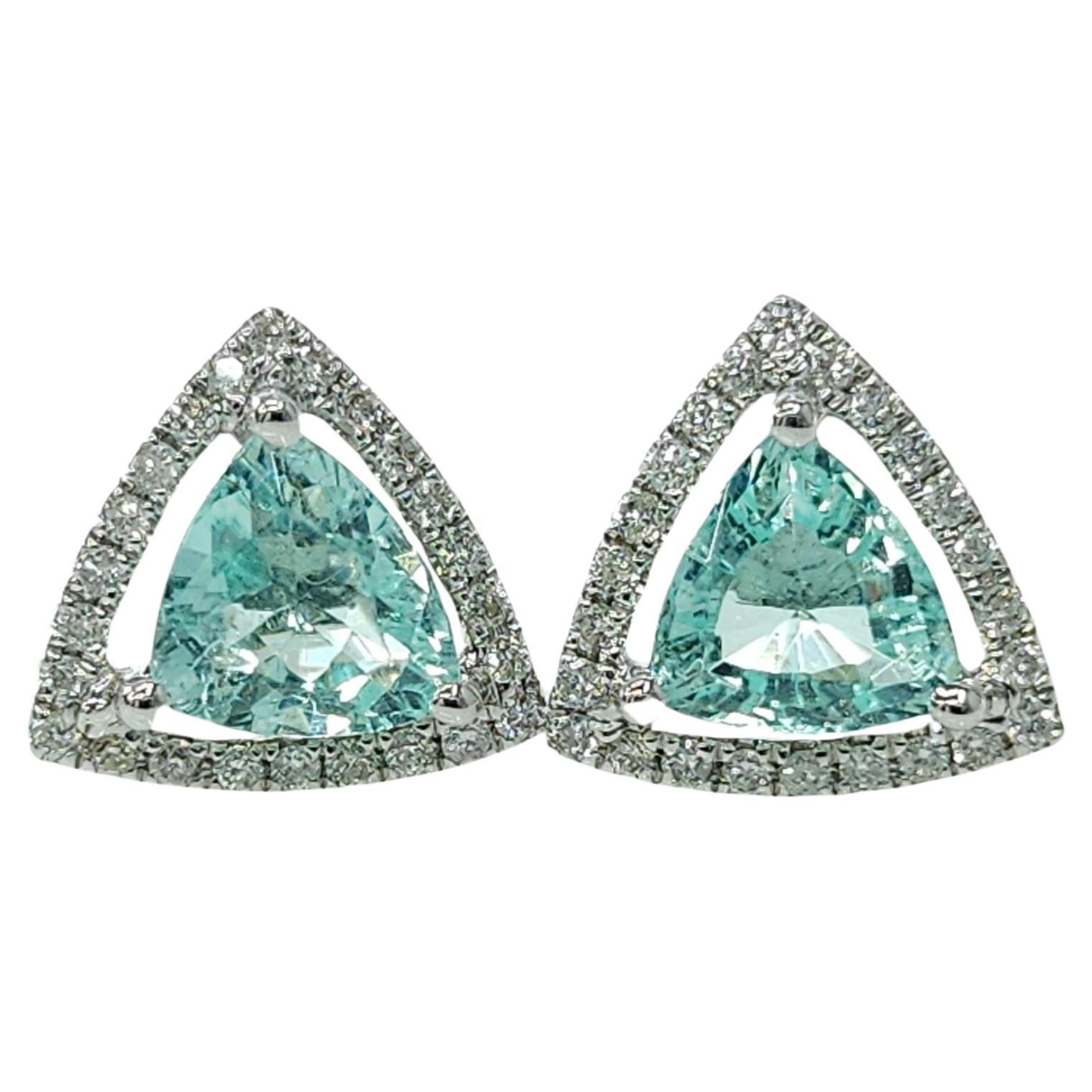 IGI-zertifizierter 1,06 Karat Paraiba- und Diamant-Ohrring aus 18 Karat Weißgold im Angebot