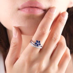 IGI Certified 1.07 Carat Diamond and Sapphire Leaf Motif Ring 18K Gold