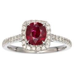 IGI Certified 1.07 Carat Pigeon Blood Ruby & Diamond Ring in 18K White Gold