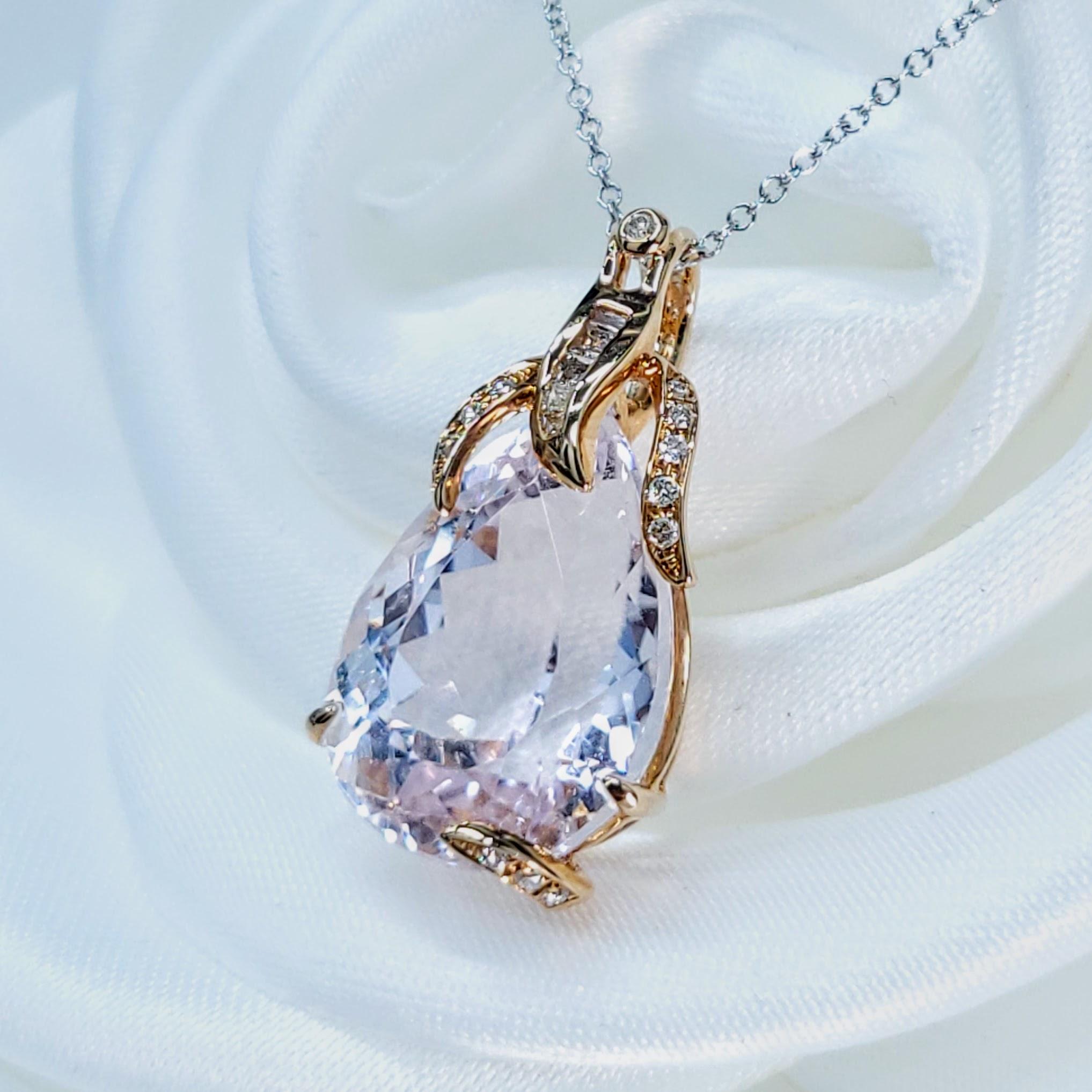 Kunzite et diamant certifiés IGI de 10,75 carats en or rose 18 carats Neuf - En vente à KOWLOON, HK