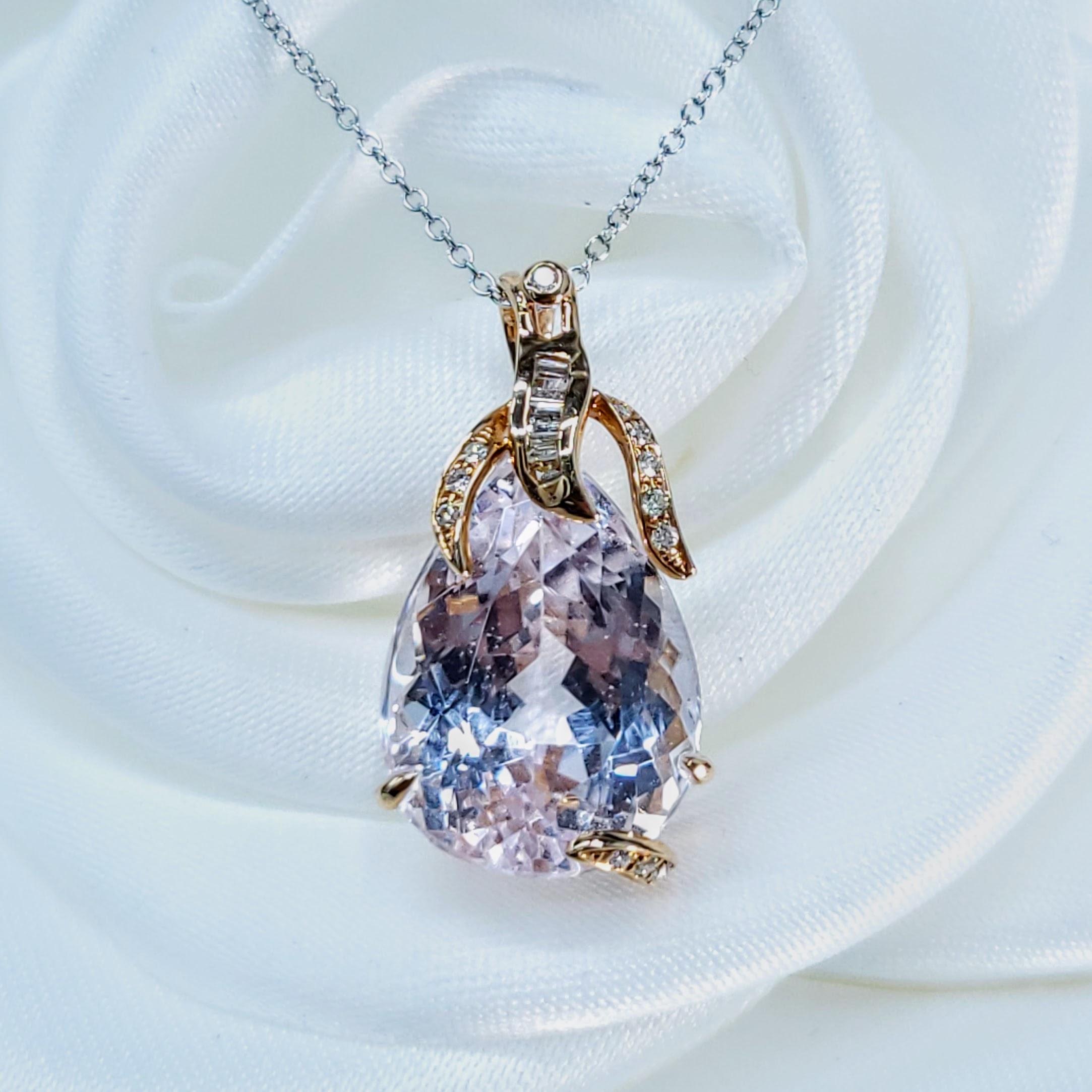 Kunzite et diamant certifiés IGI de 10,75 carats en or rose 18 carats Pour femmes en vente