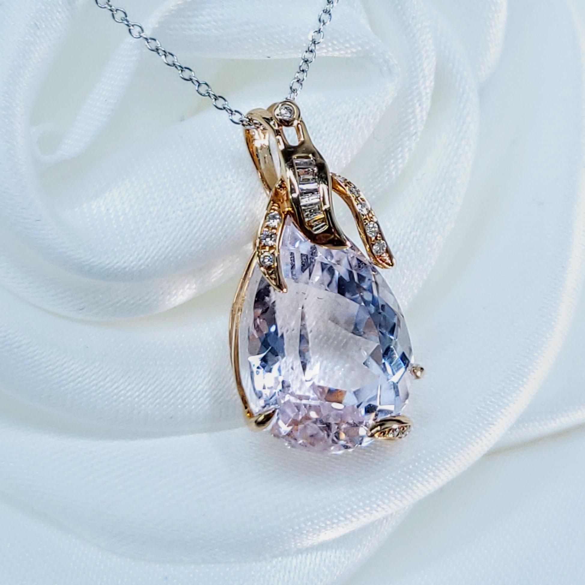 Kunzite et diamant certifiés IGI de 10,75 carats en or rose 18 carats en vente 1
