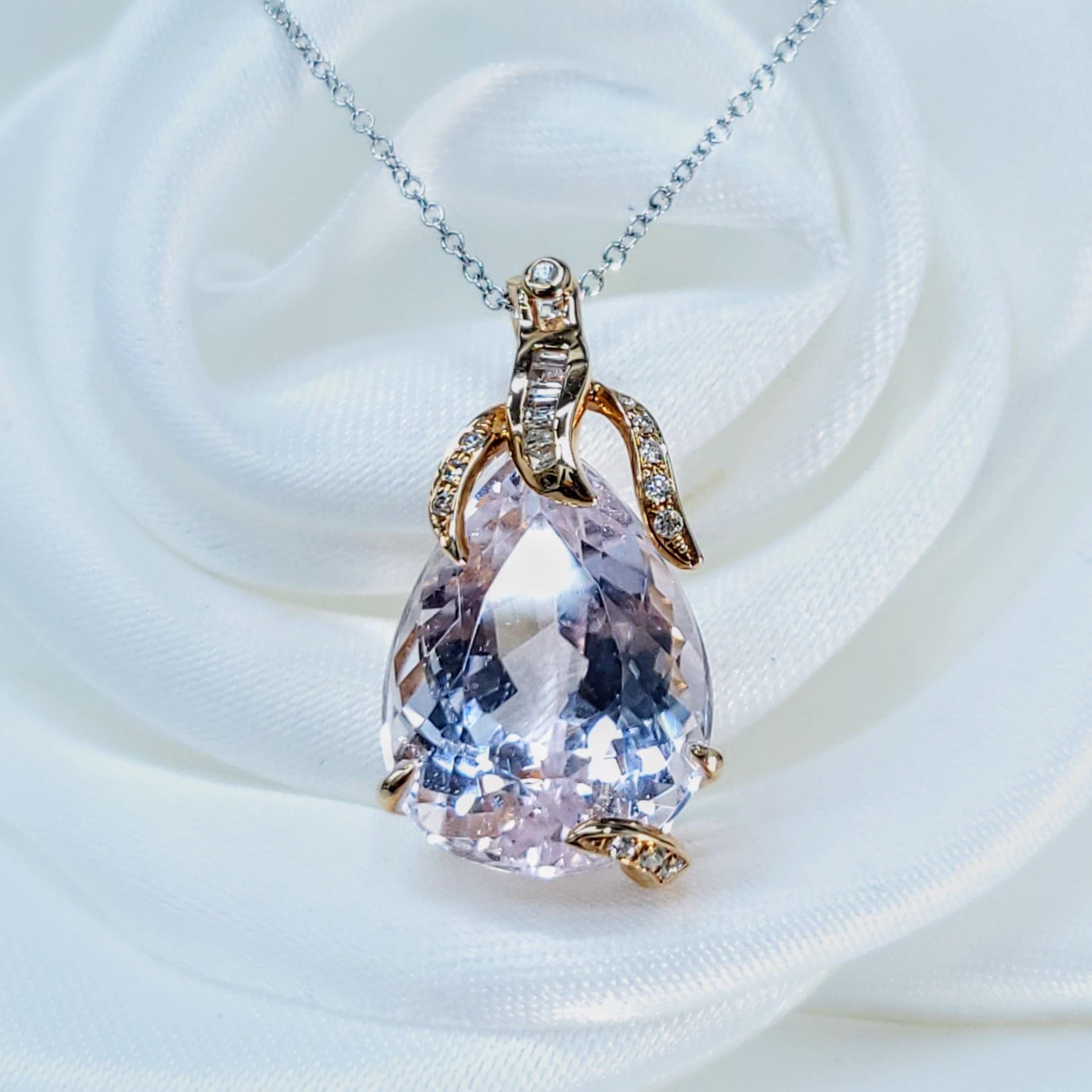 Kunzite et diamant certifiés IGI de 10,75 carats en or rose 18 carats en vente 2