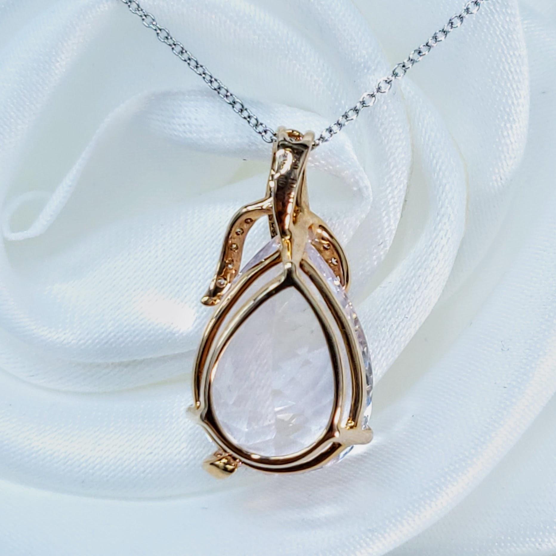 Kunzite et diamant certifiés IGI de 10,75 carats en or rose 18 carats en vente 3