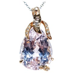 Kunzite e diamante da 10,75 carati certificati IGI in oro rosa 18 carati