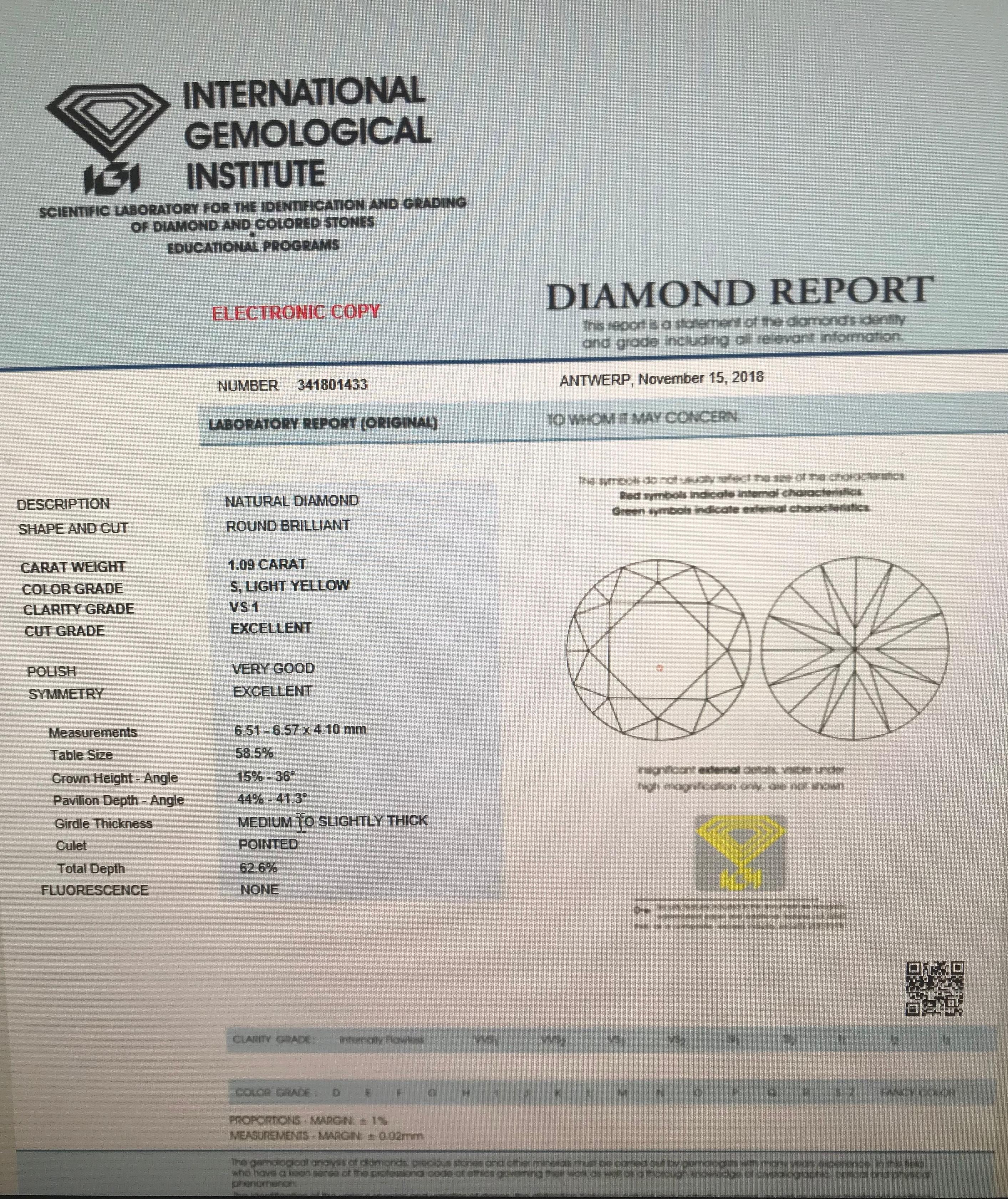 IGI Certified 1.09 Carat Light Yellow Natural Diamond 18 Karat Gold Ring In New Condition In Milano, IT