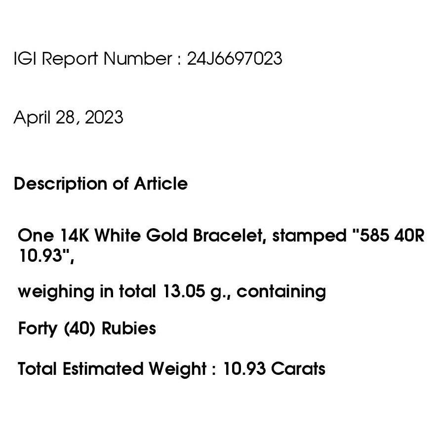 IGI Certified 10.93ct Natural Rubies 14K White Gold Bracelet 5