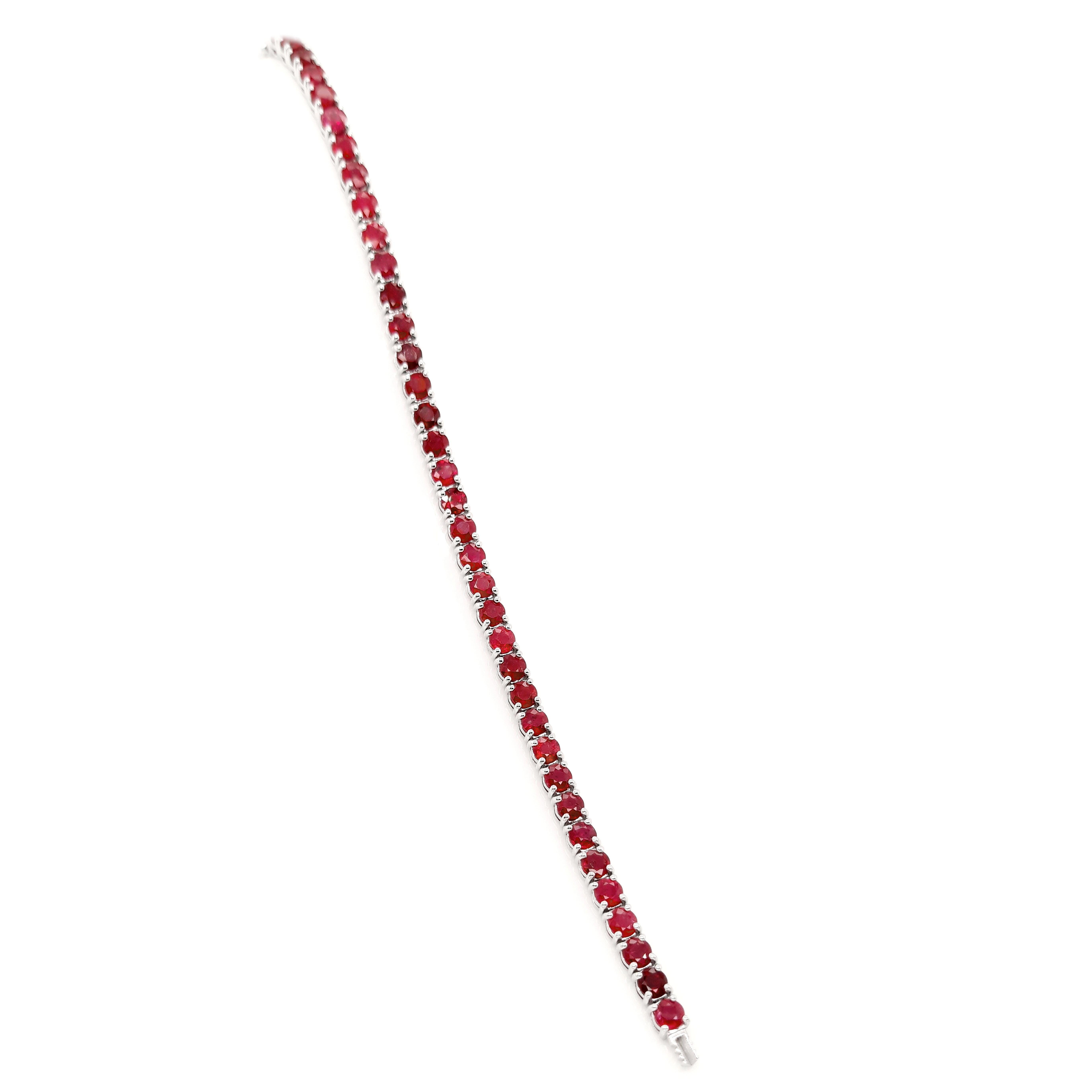 Round Cut IGI Certified 10.93ct Natural Rubies 14K White Gold Bracelet