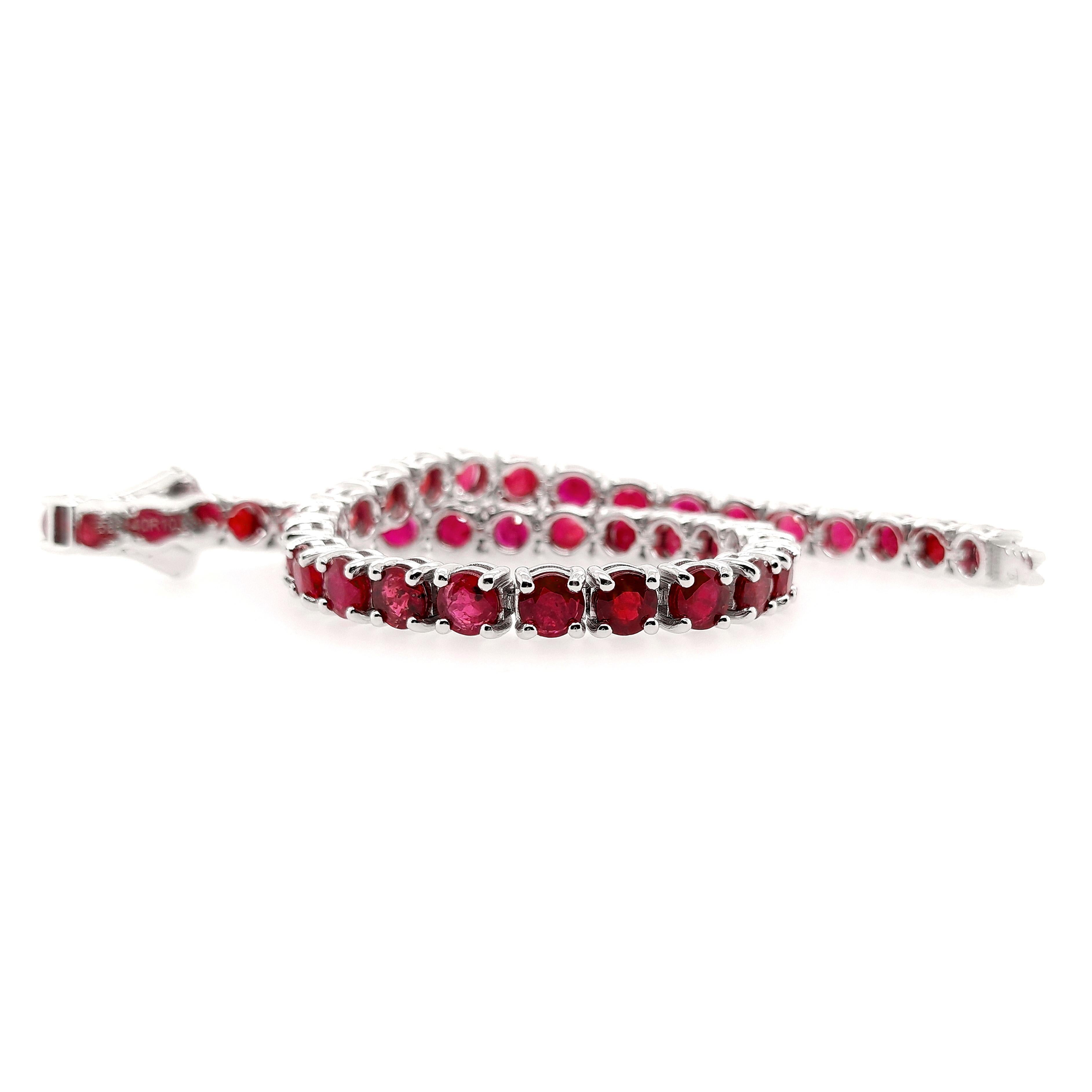 Women's or Men's IGI Certified 10.93ct Natural Rubies 14K White Gold Bracelet