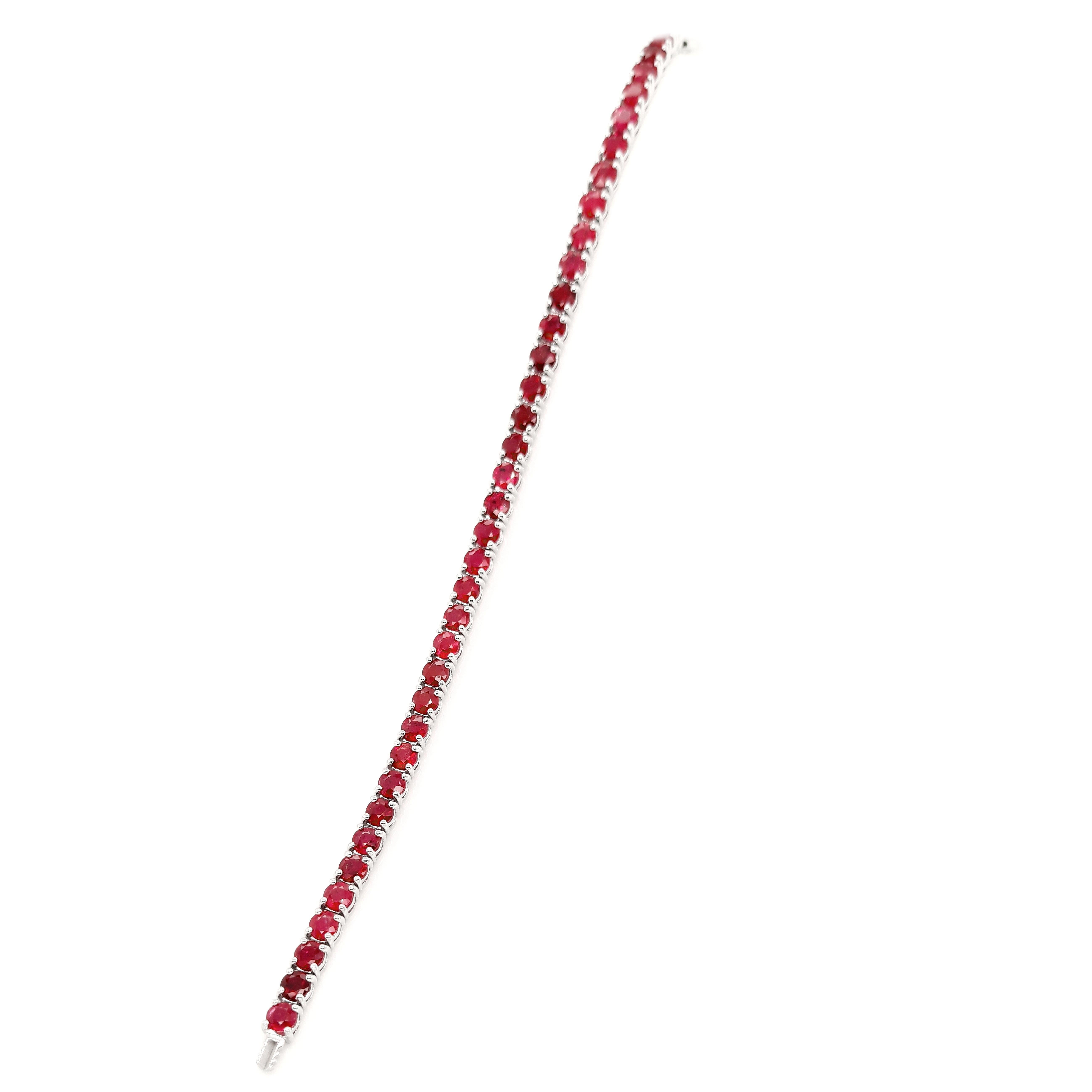 IGI Certified 10.93ct Natural Rubies 14K White Gold Bracelet 2