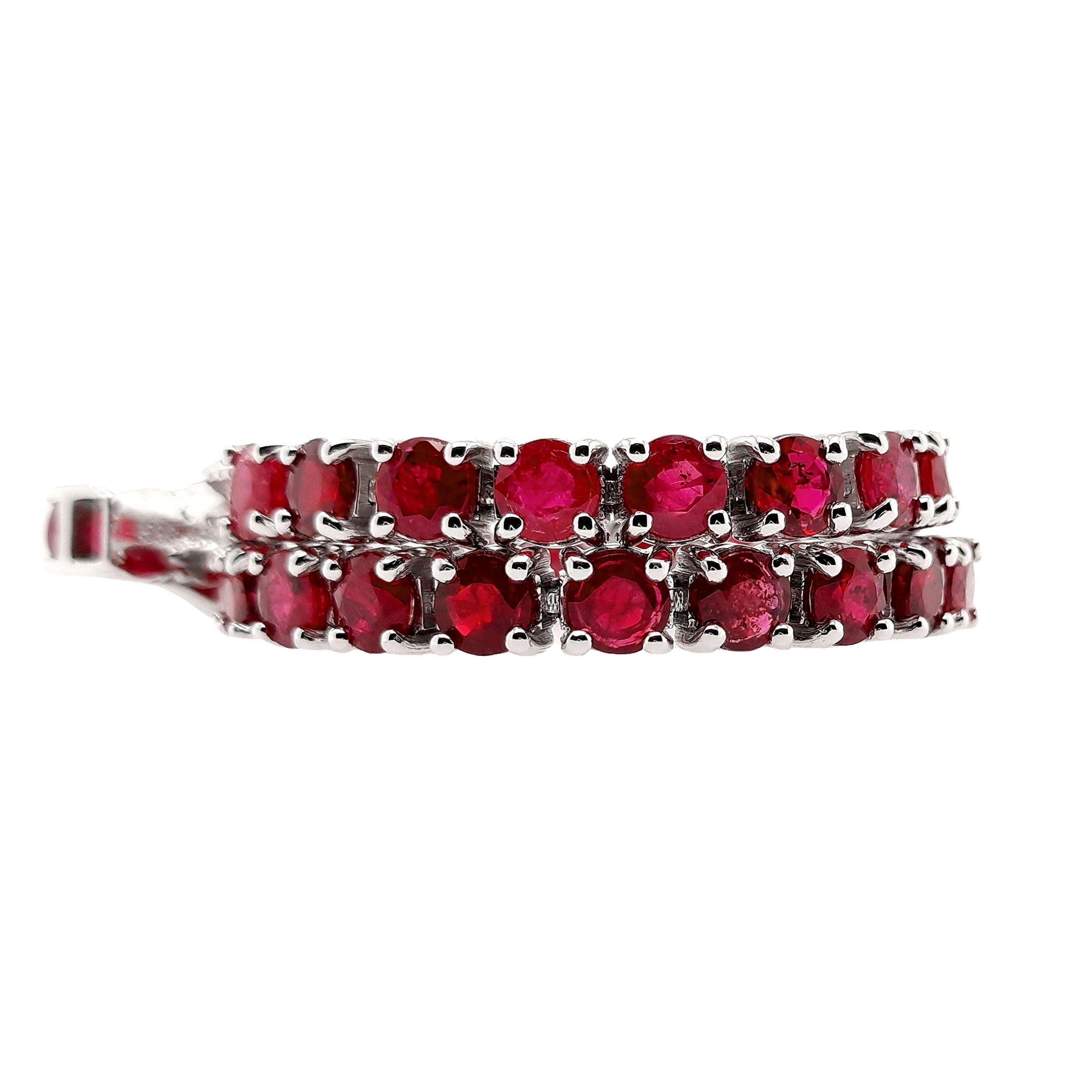 IGI Certified 10.93ct Natural Rubies 14K White Gold Bracelet 4