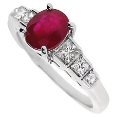 IGI Certified 1.09ct Natural Burma Ruby 5.65ct Natural Diamonds Platinum Ring