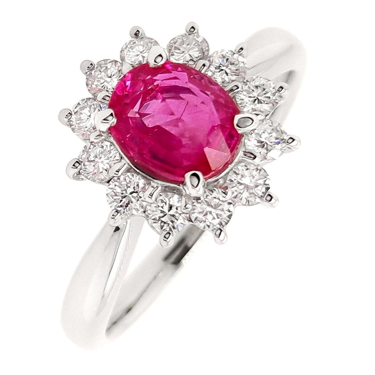 Women's IGI Certified 1.09ct Not-treated Ruby and 0.41ct Natural Diamonds Platinum Ring For Sale
