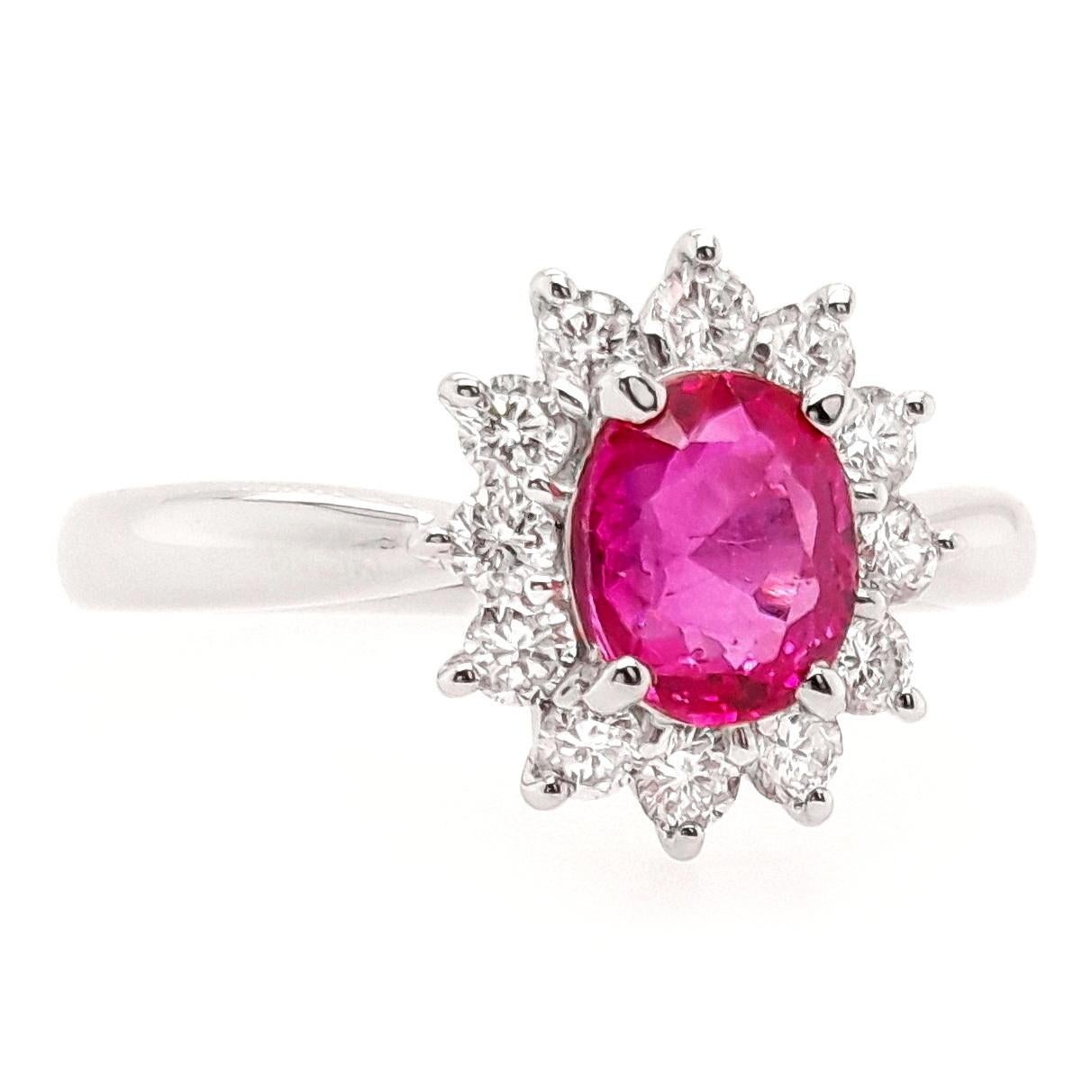 IGI Certified 1.09ct Not-treated Ruby and 0.41ct Natural Diamonds Platinum Ring For Sale 1