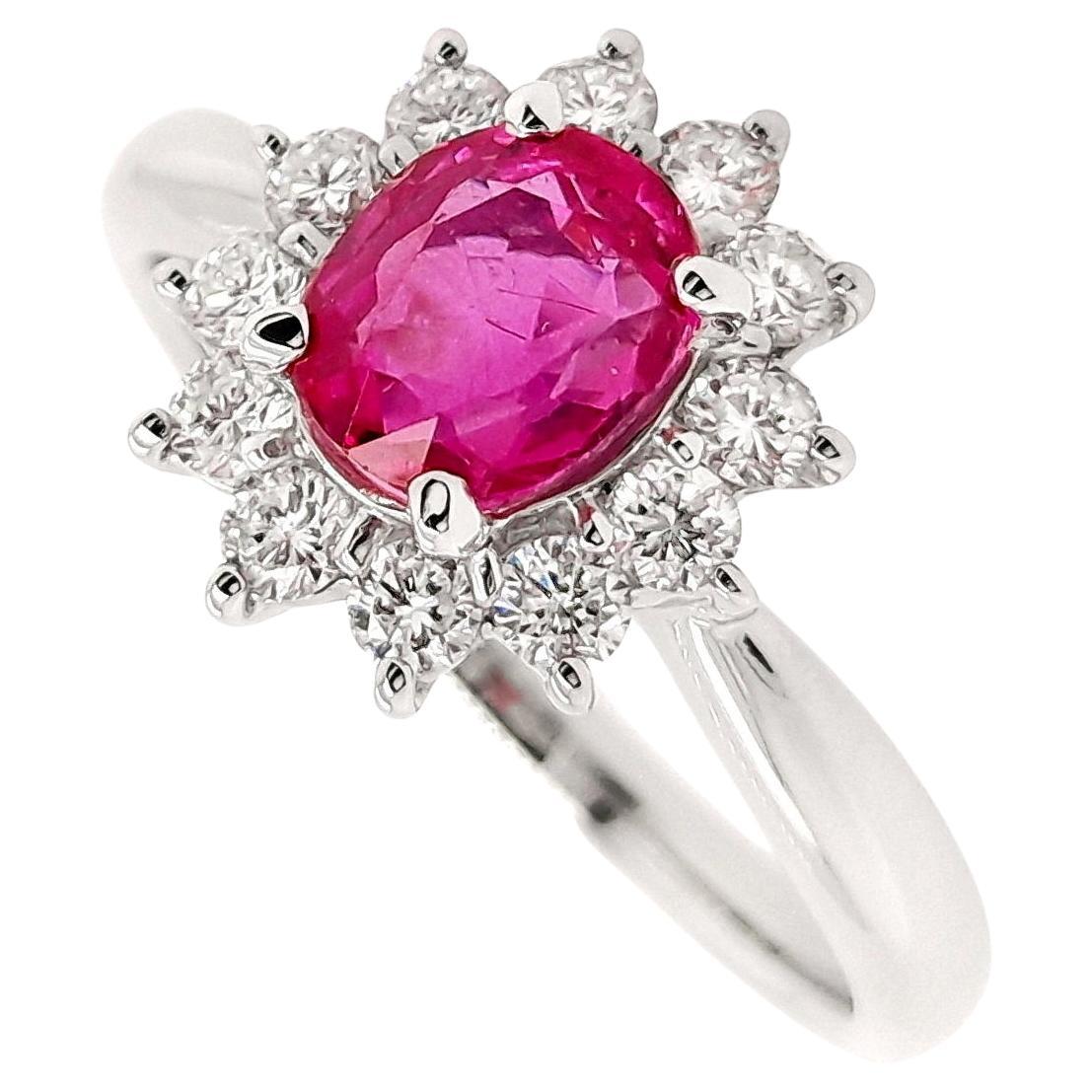 IGI Certified 1.09ct Not-treated Ruby and 0.41ct Natural Diamonds Platinum Ring For Sale