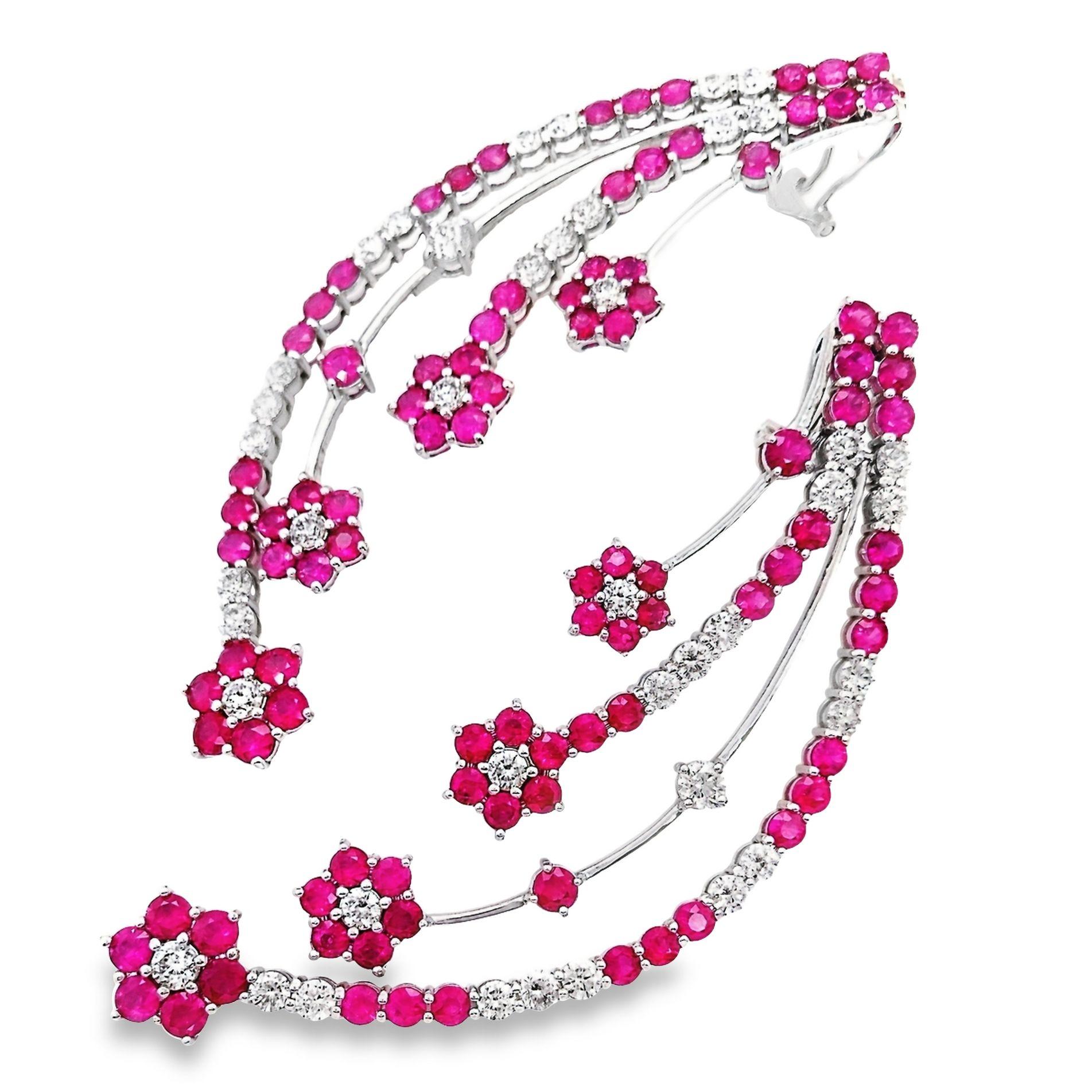 IGI Certified 10.00ct Natural Rubies and 3.60ct Diamonds 18k White Gold Earrings In New Condition For Sale In Hong Kong, HK