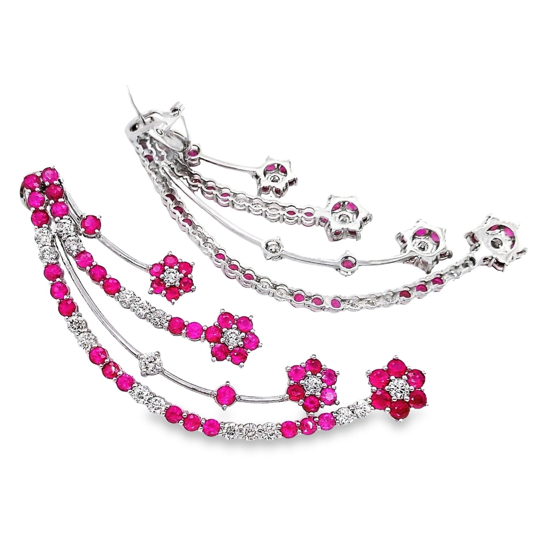 IGI Certified 10.00ct Natural Rubies and 3.60ct Diamonds 18k White Gold Earrings For Sale 3