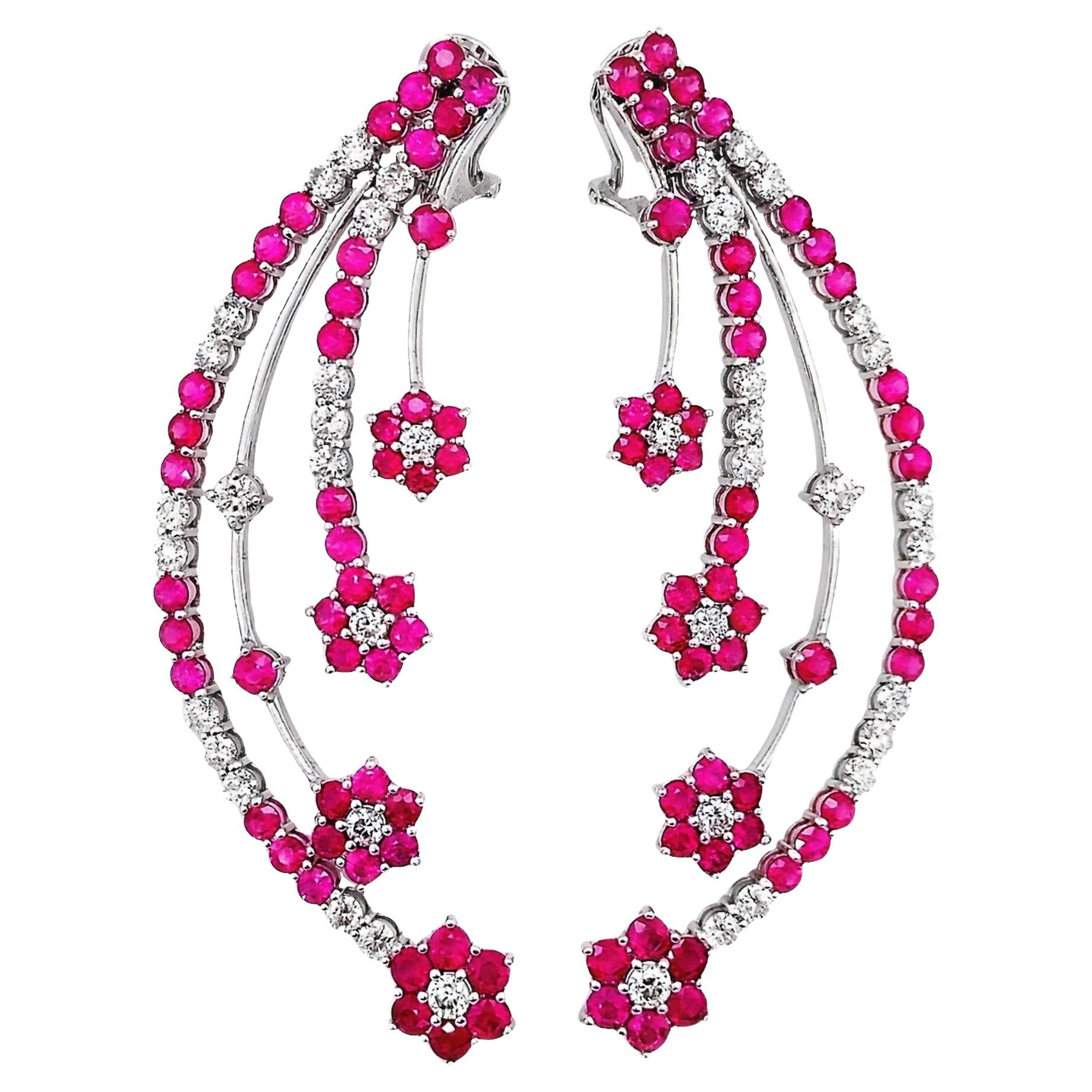 IGI Certified 10.00ct Natural Rubies and 3.60ct Diamonds 18k White Gold Earrings