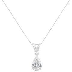 IGI Certified 10K White Gold 1/2 Carat Diamond Pear Pendant Necklace