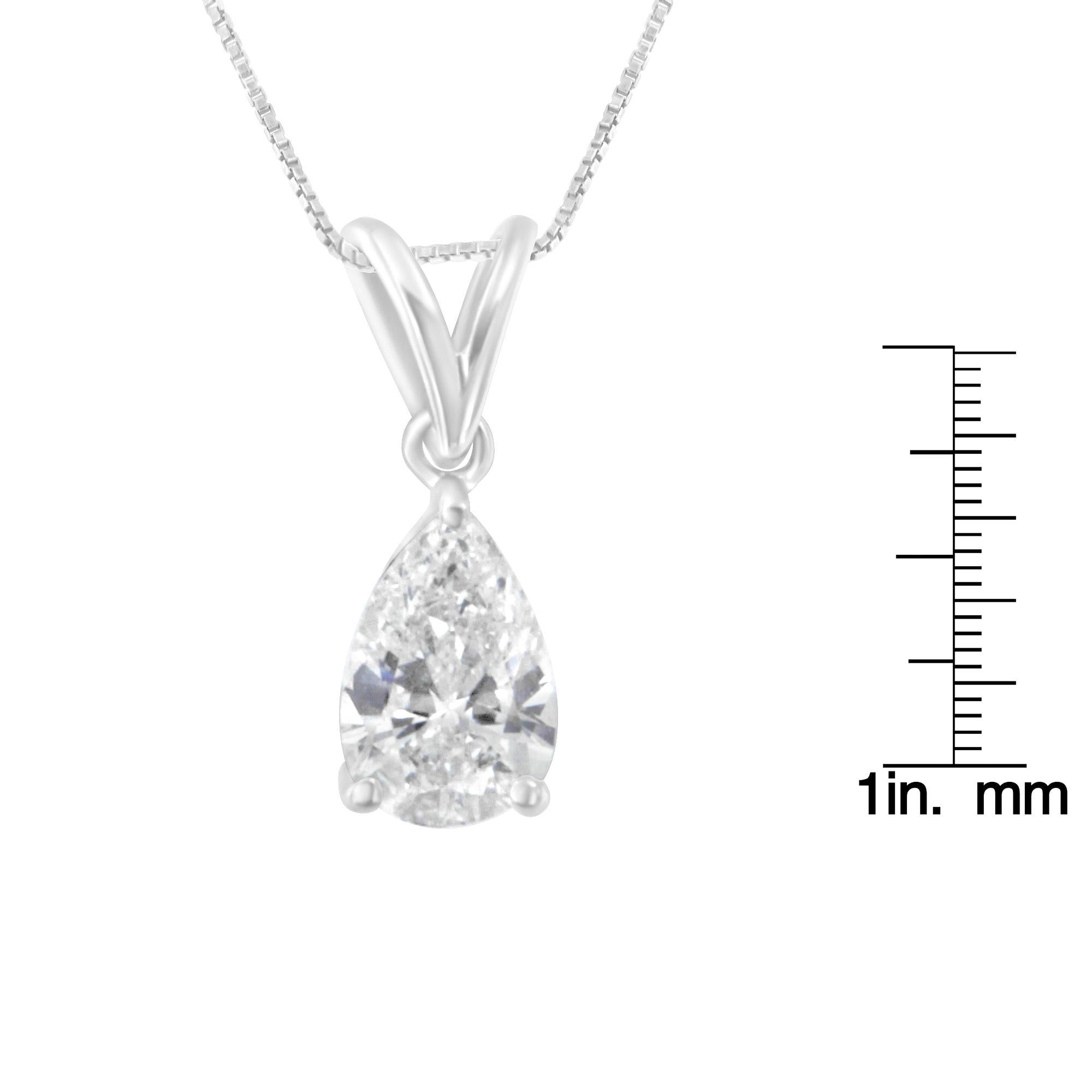 Contemporary IGI Certified 10K White Gold 1/2 Carat Diamond Pear Pendant Necklace For Sale