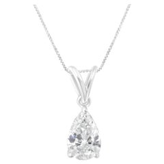 IGI Certified 10K White Gold 1/2 Carat Diamond Pear Pendant Necklace
