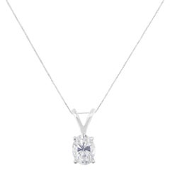 IGI Certified 10k White Gold 3/8 Cttw Oval Diamond Solitaire Pendant Necklace
