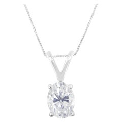 IGI-zertifizierte Solitär-Halskette mit Solitär-Anhänger, 10k Weißgold 3/8 Karat Gesamtkaratgewicht ovaler Diamant