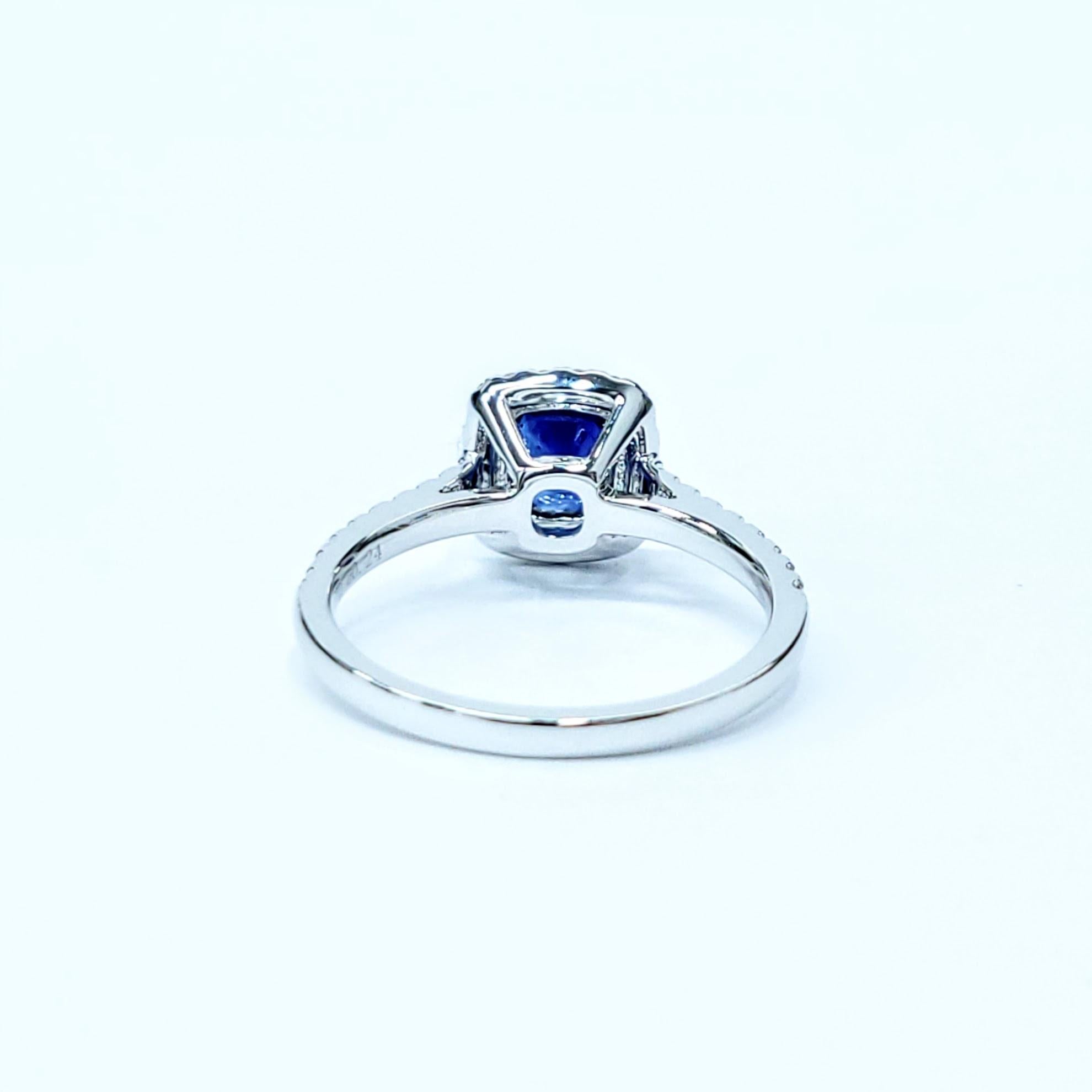 IGI-zertifizierter 1,10 Karat blauer Saphir & Diamantring aus 18 Karat Weißgold im Angebot 5