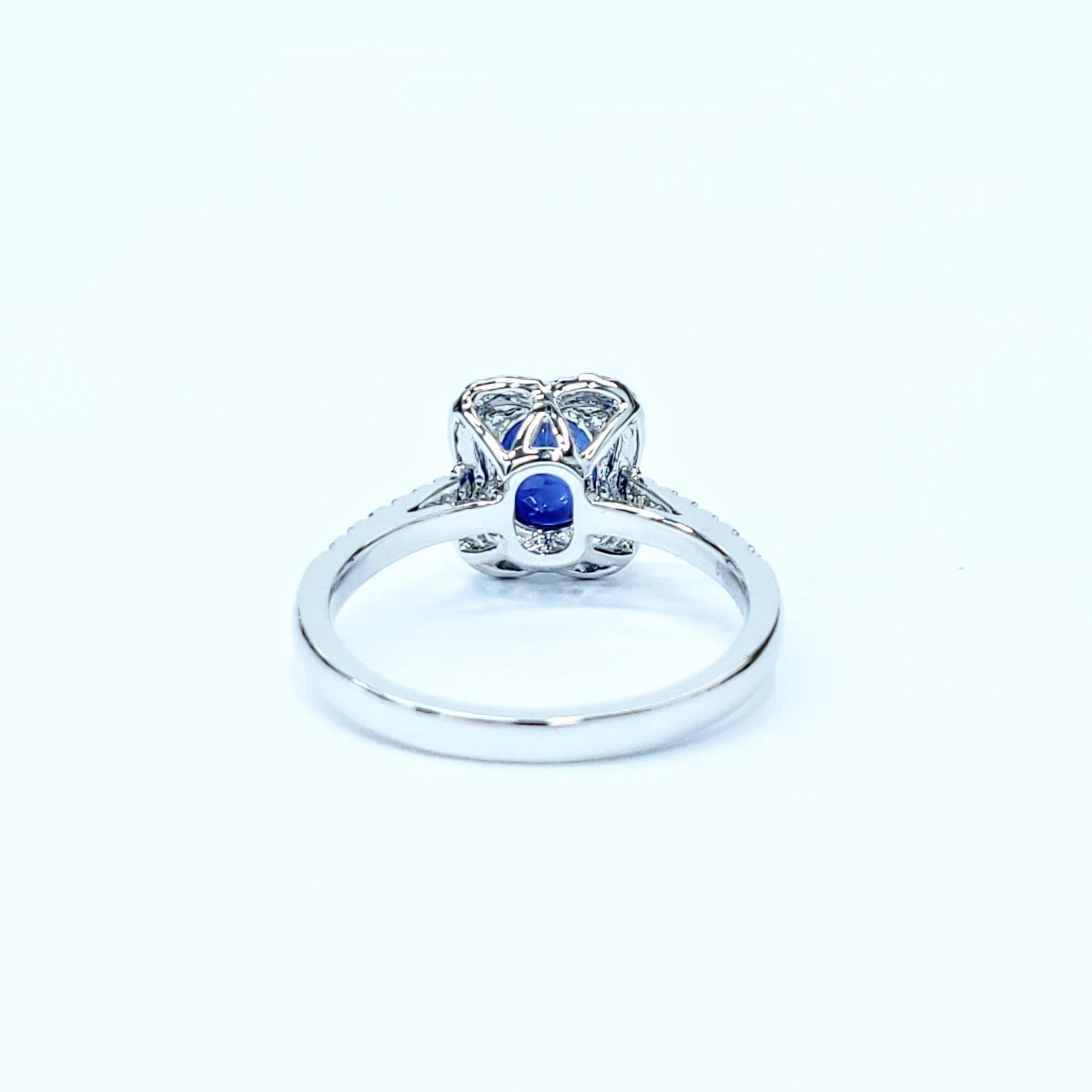 IGI Certified 1.10  Carat Blue Sapphire & Diamond Ring in 18K White Gold For Sale 6