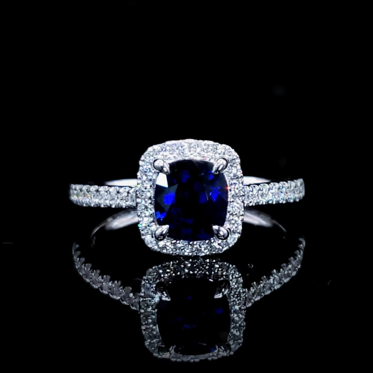 IGI-zertifizierter 1,10 Karat blauer Saphir & Diamantring aus 18 Karat Weißgold im Angebot 7