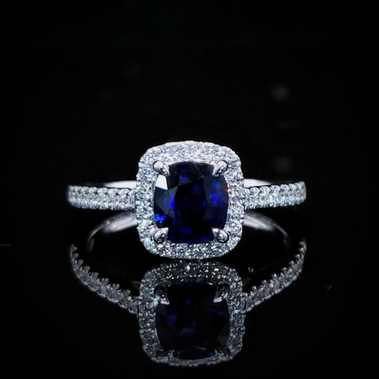 IGI-zertifizierter 1,10 Karat blauer Saphir & Diamantring aus 18 Karat Weißgold im Angebot 8