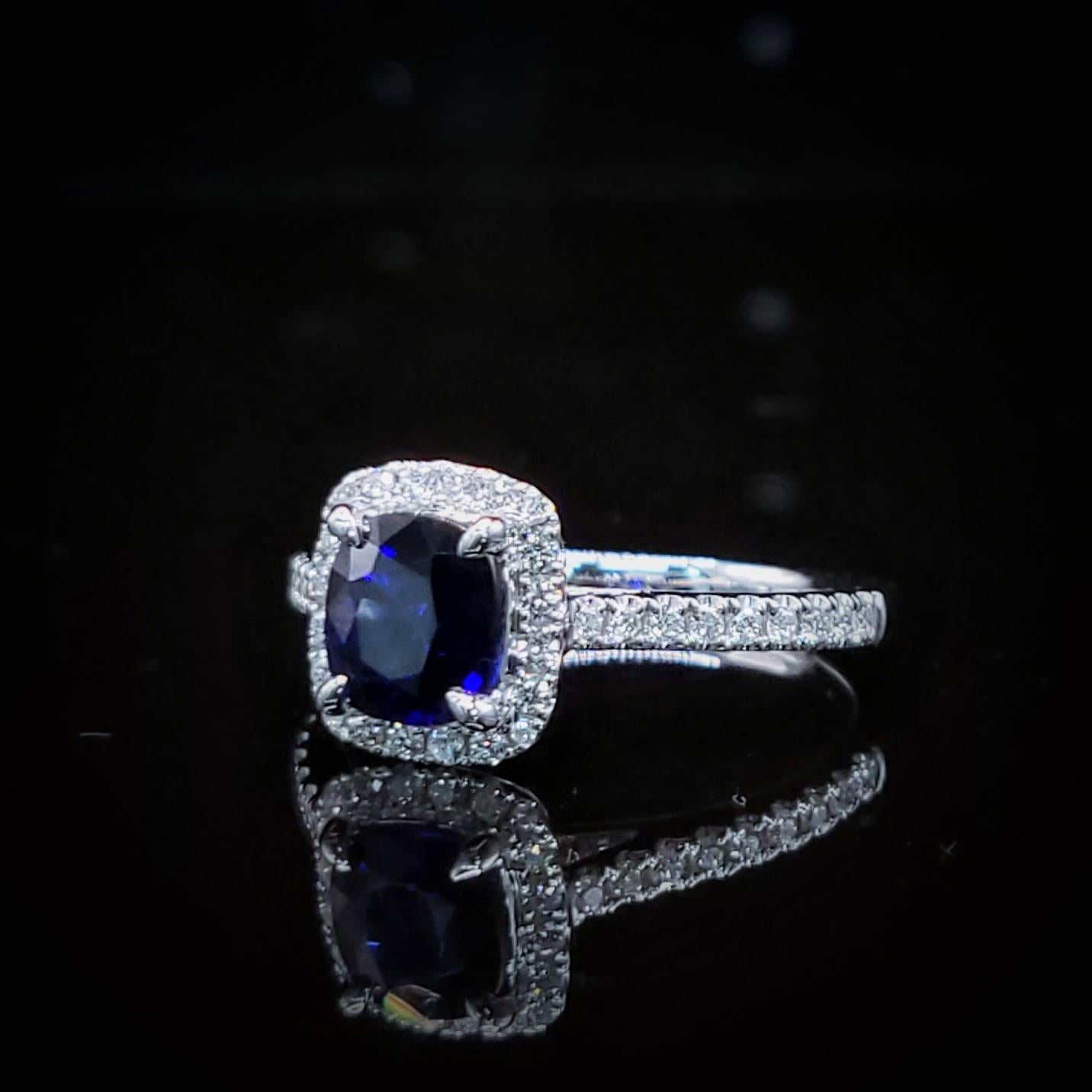 IGI-zertifizierter 1,10 Karat blauer Saphir & Diamantring aus 18 Karat Weißgold im Angebot 9