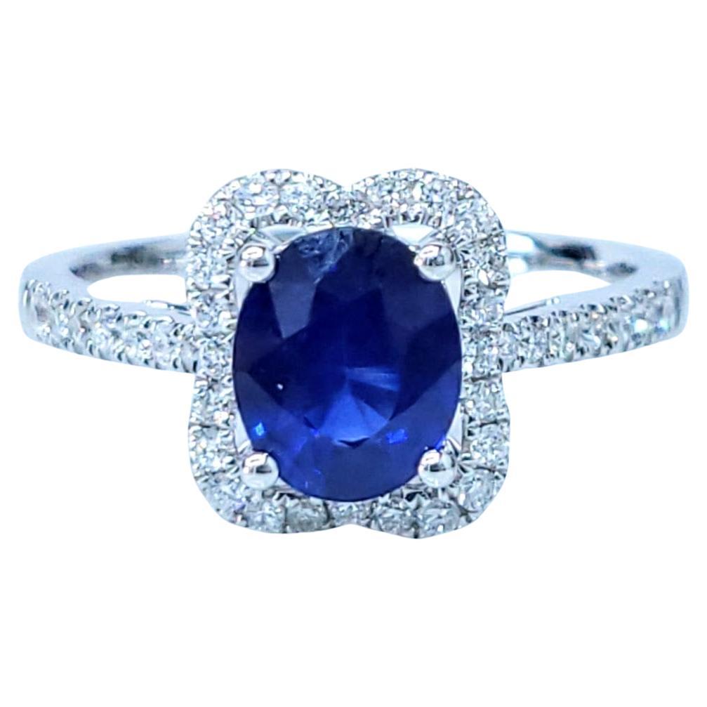 IGI Certified 1.10  Carat Blue Sapphire & Diamond Ring in 18K White Gold