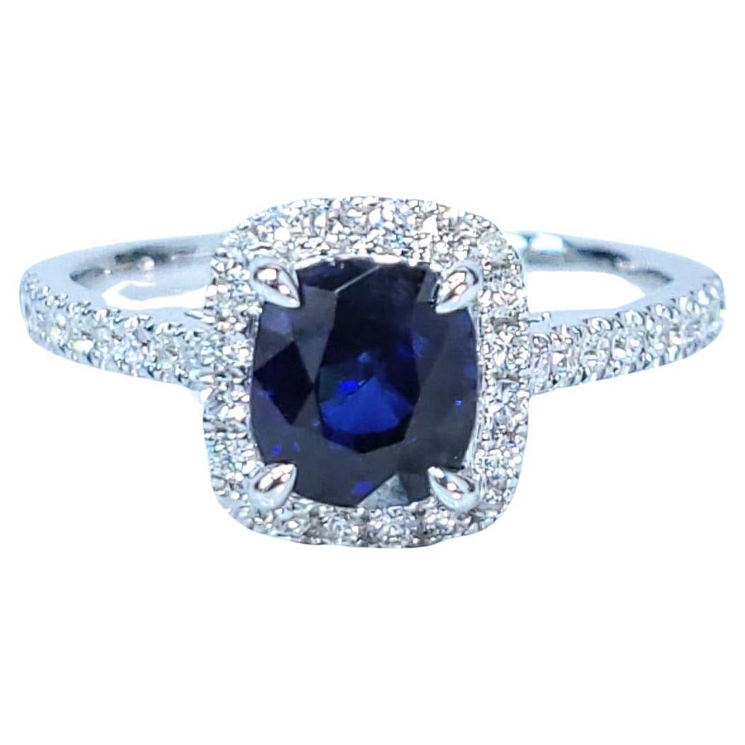 IGI Certified 1.10 Carat Blue Sapphire & Diamond Ring in 18K White Gold