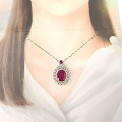 IGI Certified 11.03 Carat Ruby & Diamond Pendent in 18K White Gold